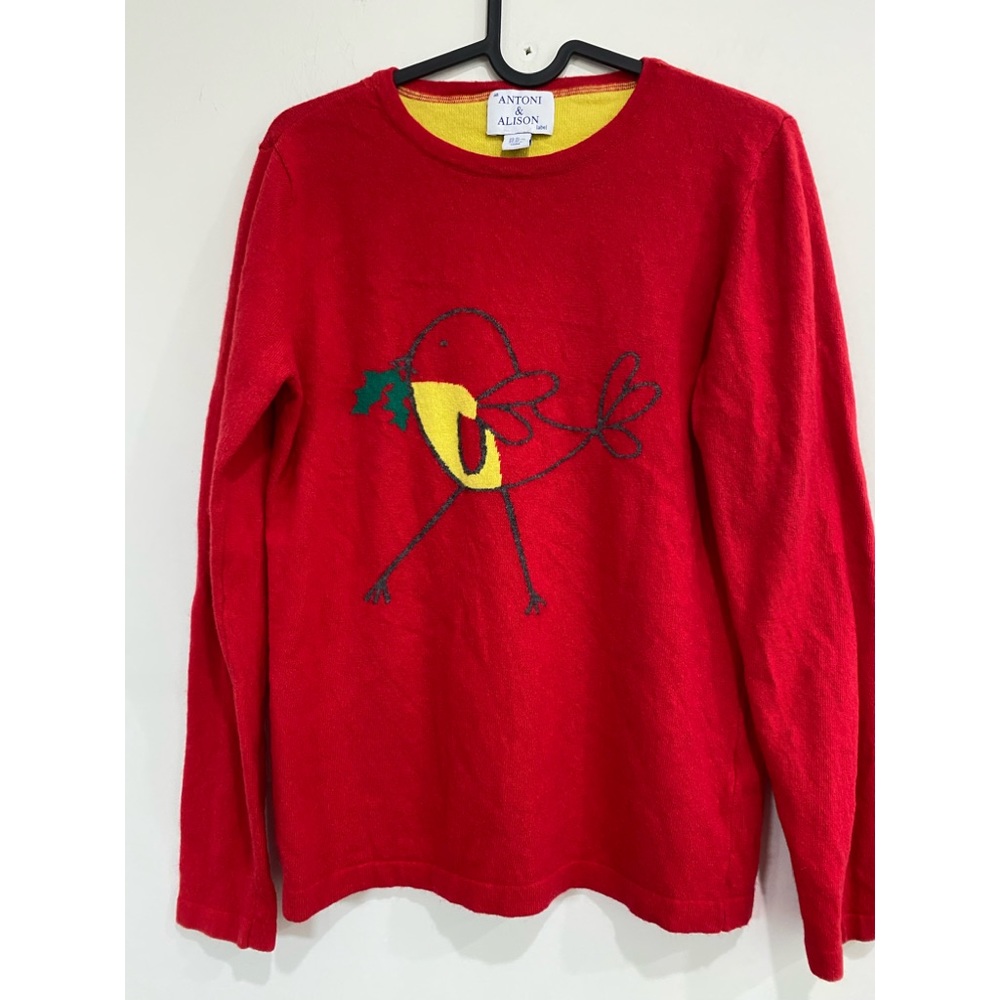 Antoni & Alison Christmas Bird Cashmere Wool Blend Red Sweater S/M